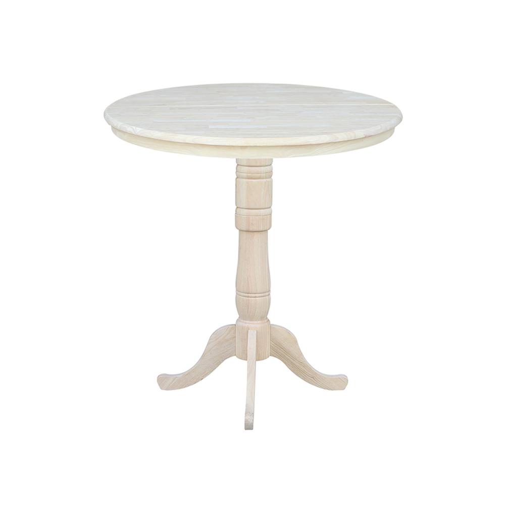 36" Round Top Pedestal Table With 12" Leaf - 34.9"H - Dining or Counter Height, Unfinished. Picture 12
