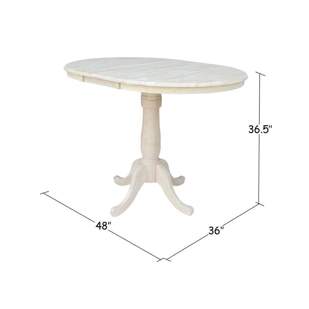 36" Round Top Pedestal Table With 12" Leaf - 34.9"H - Dining or Counter Height, Unfinished. Picture 1