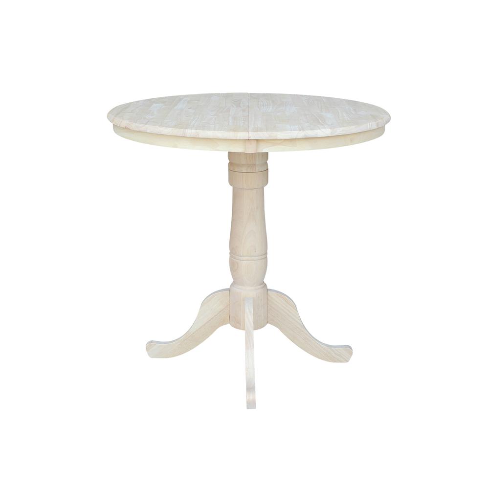 36" Round Top Pedestal Table With 12" Leaf - 34.9"H - Dining or Counter Height, Unfinished. Picture 3