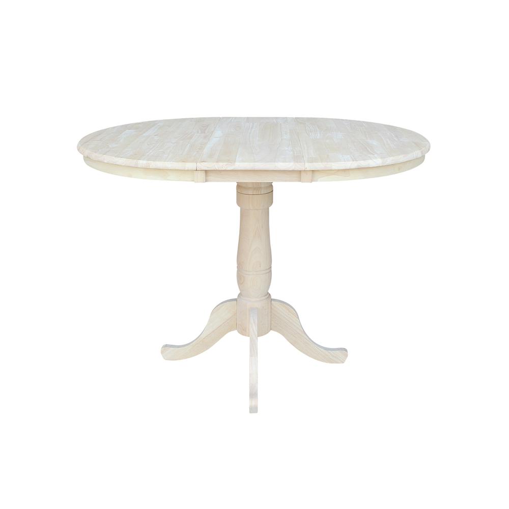 36" Round Top Pedestal Table With 12" Leaf - 34.9"H - Dining or Counter Height, Unfinished. Picture 2