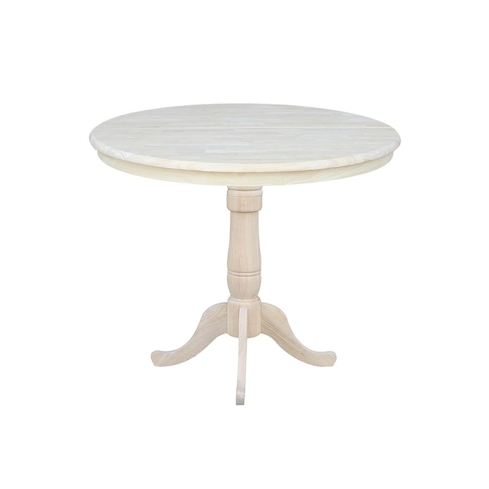 36" Round Top Pedestal Table With 12" Leaf - 34.9"H - Dining or Counter Height, Unfinished. Picture 5