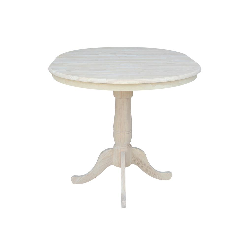 36" Round Top Pedestal Table With 12" Leaf - 34.9"H - Dining or Counter Height, Unfinished. Picture 4