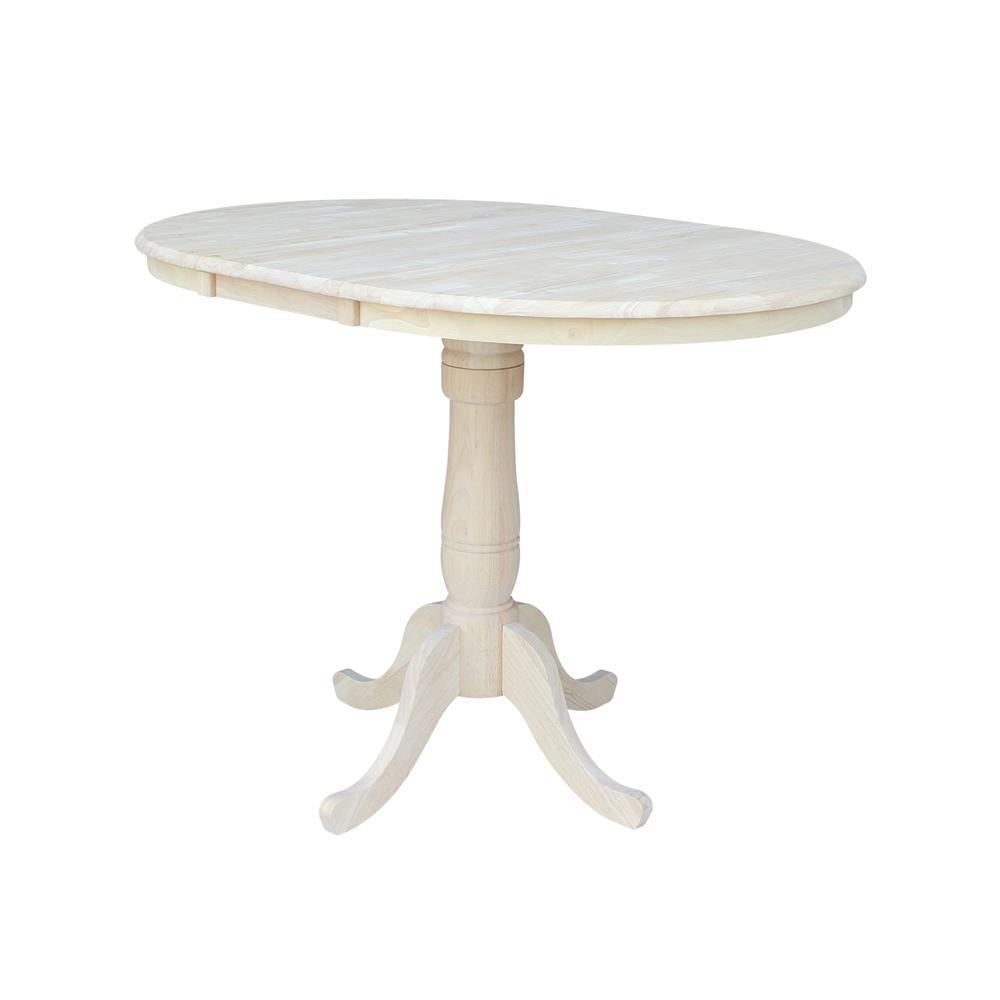 36" Round Top Pedestal Table With 12" Leaf - 34.9"H - Dining or Counter Height, Unfinished. Picture 7