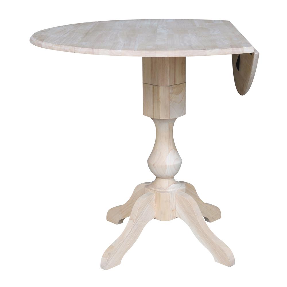 42" Round Pedestal Gathering Height Table with Two Counter Height Stools, Unfinished, Ready to finish. Picture 3