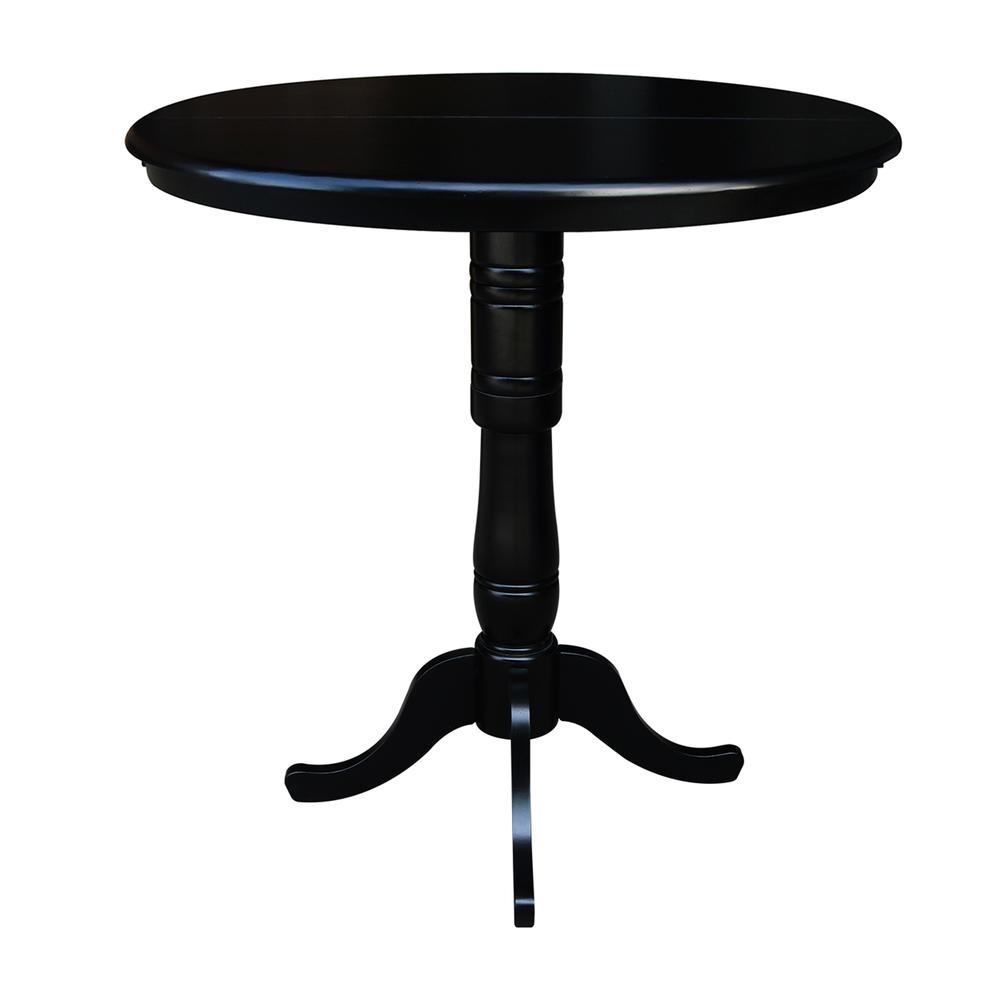36" Round Top Pedestal Table With 12" Leaf - 34.9"H - Dining or Counter Height, Black. Picture 9