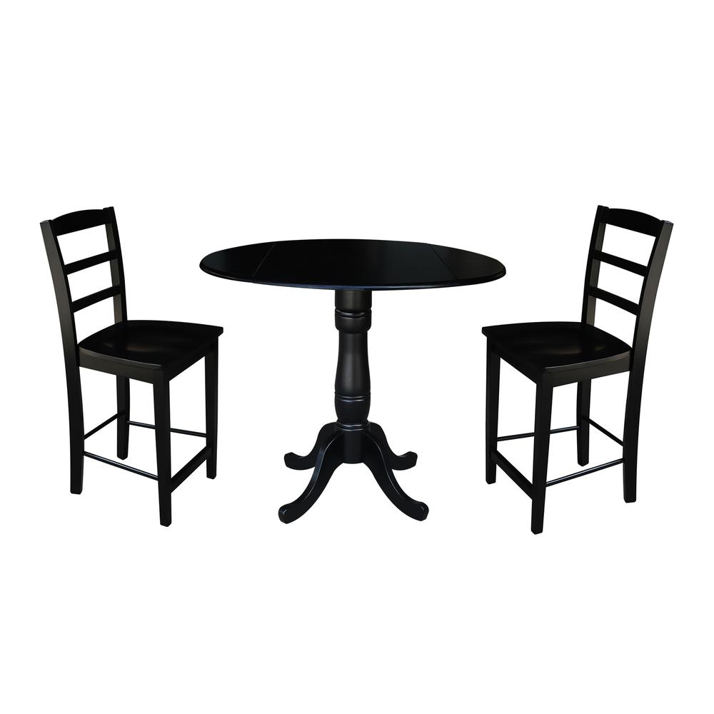 42" Round Pedestal Gathering Height Table with 2 Counter Height Stools. Picture 3