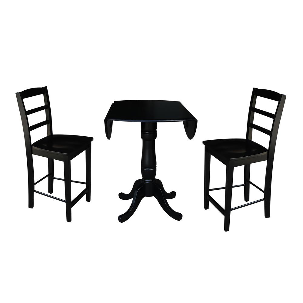 42" Round Pedestal Gathering Height Table with 2 Counter Height Stools. Picture 2