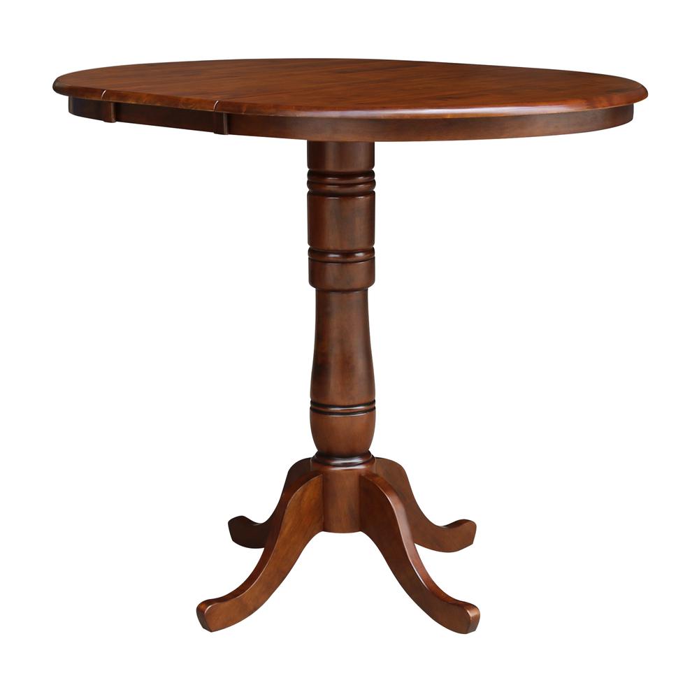 36" Round Top Pedestal Table With 12" Leaf - 34.9"H - Dining or Counter Height, Espresso. Picture 13