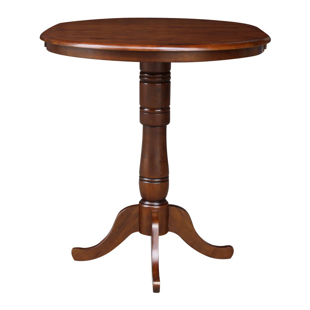 36" Round Top Pedestal Table With 12" Leaf - 34.9"H - Dining or Counter Height, Espresso. Picture 9