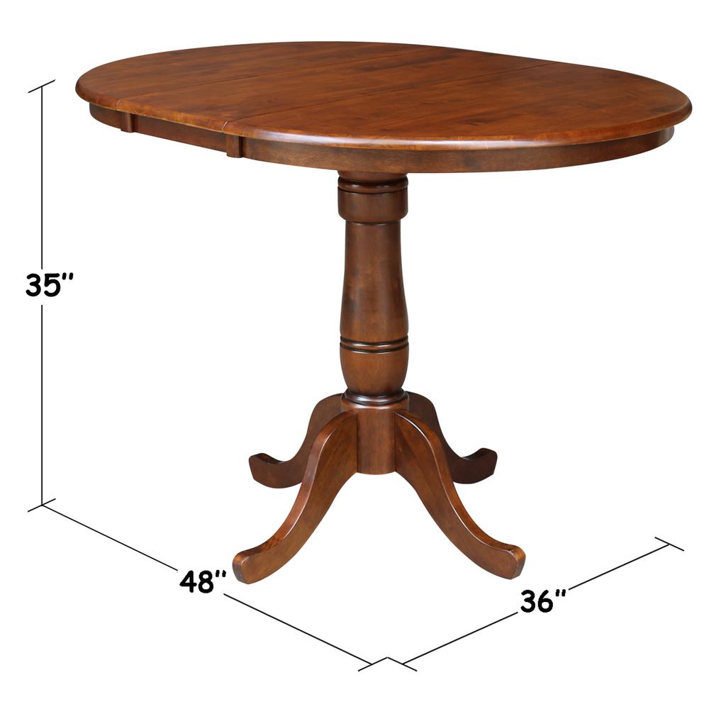 36" Round Top Pedestal Table With 12" Leaf - 34.9"H - Dining or Counter Height, Espresso. Picture 1