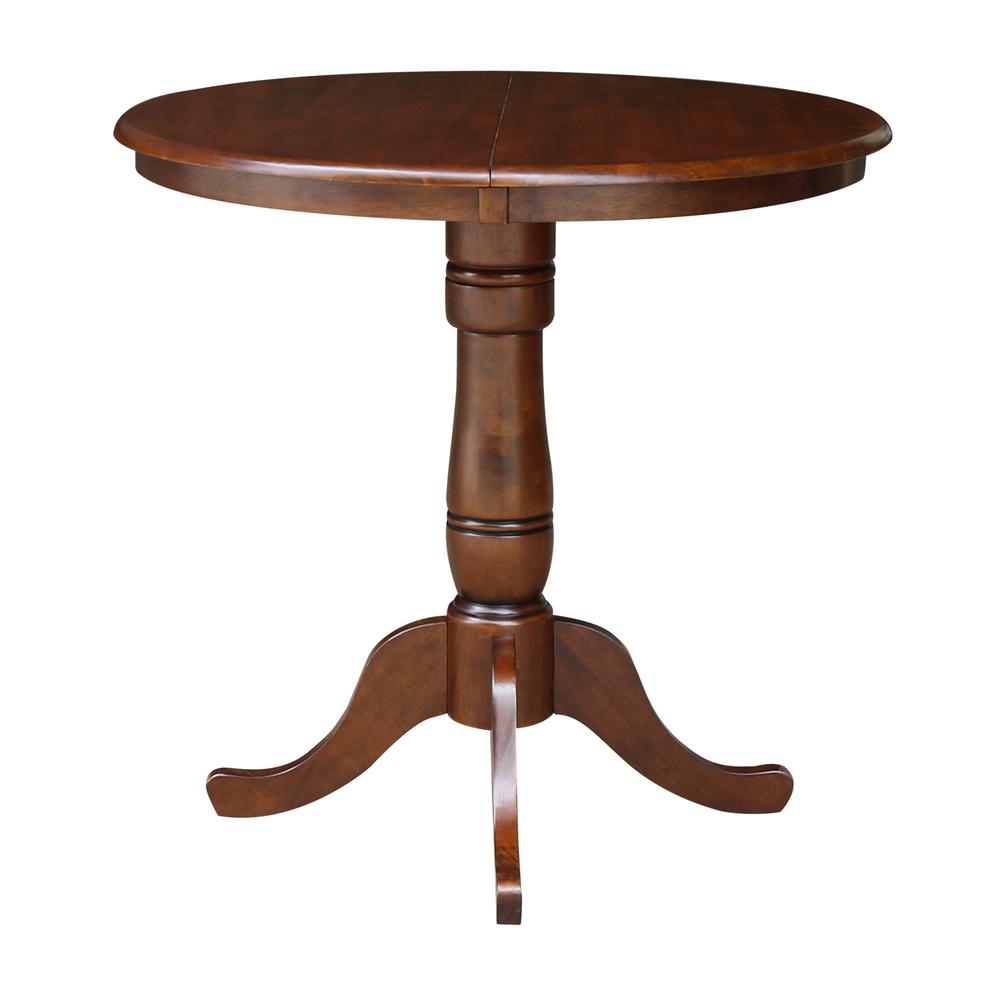 36" Round Top Pedestal Table With 12" Leaf - 34.9"H - Dining or Counter Height, Espresso. Picture 3