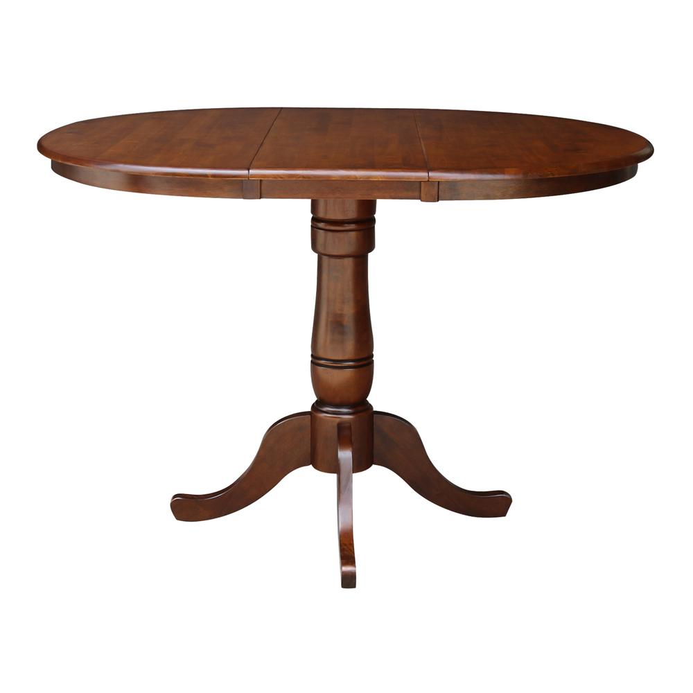 36" Round Top Pedestal Table With 12" Leaf - 34.9"H - Dining or Counter Height, Espresso. Picture 2
