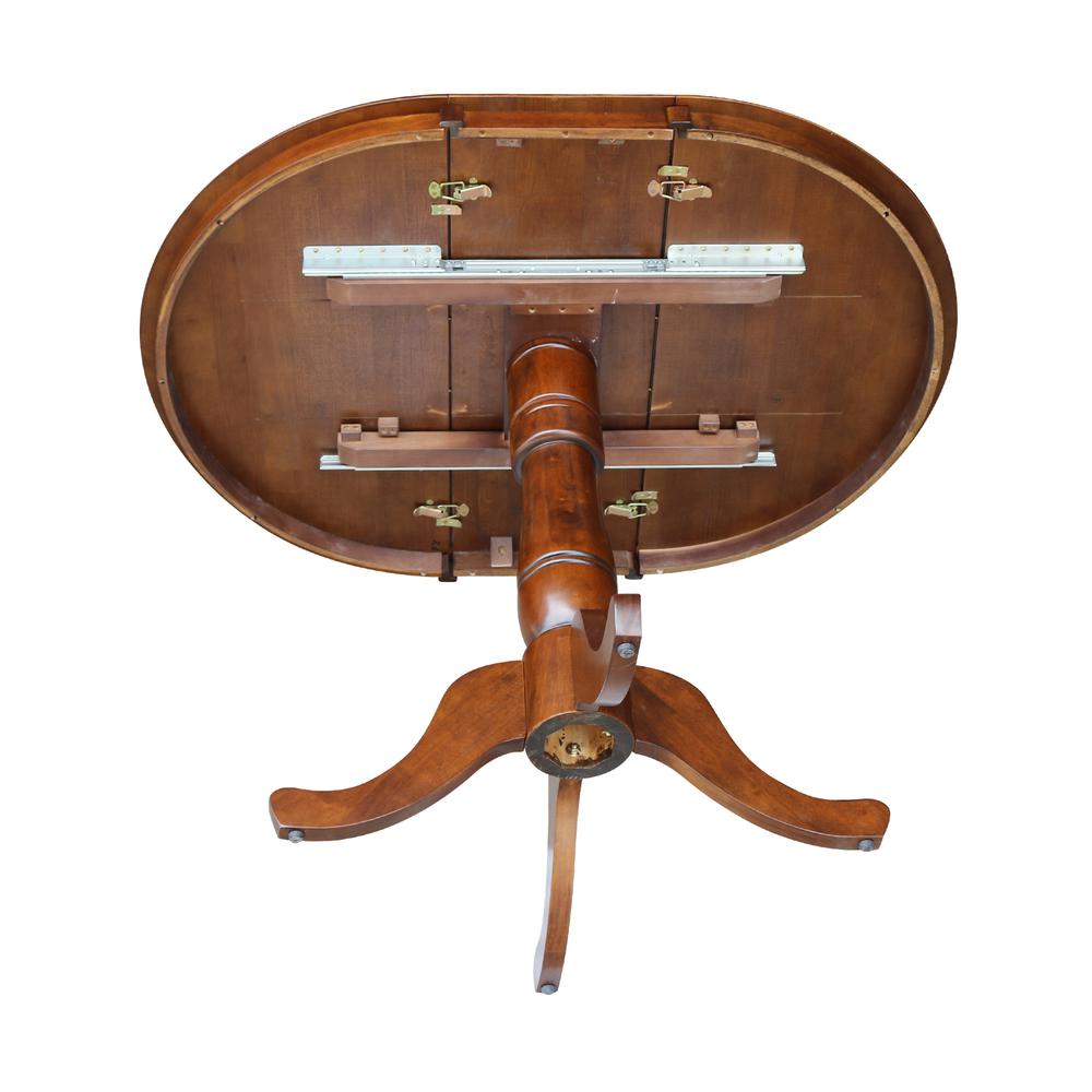 36" Round Top Pedestal Table With 12" Leaf - 34.9"H - Dining or Counter Height, Espresso. Picture 5