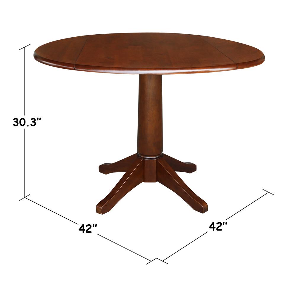42" Round Top Pedestal Table with Two Chairs, Espresso. Picture 7