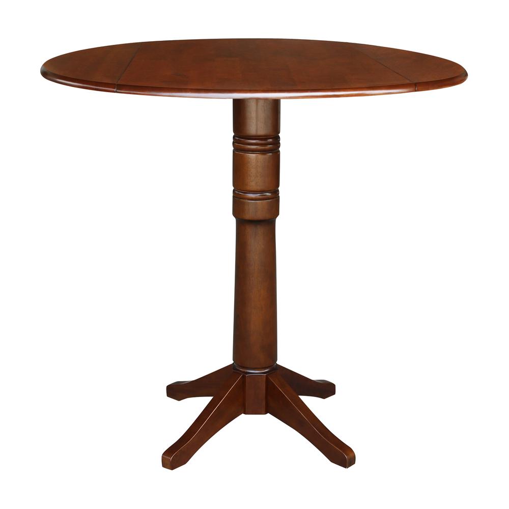 42" Round Dual Drop Leaf Pedestal Table - 42.3"H, Espresso. Picture 1