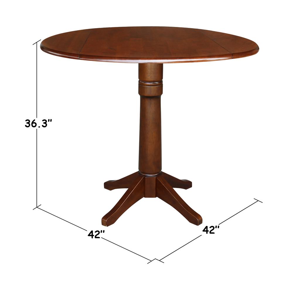 42" Round Pedestal Gathering Height Table with Two Counter Height Stools. Picture 7