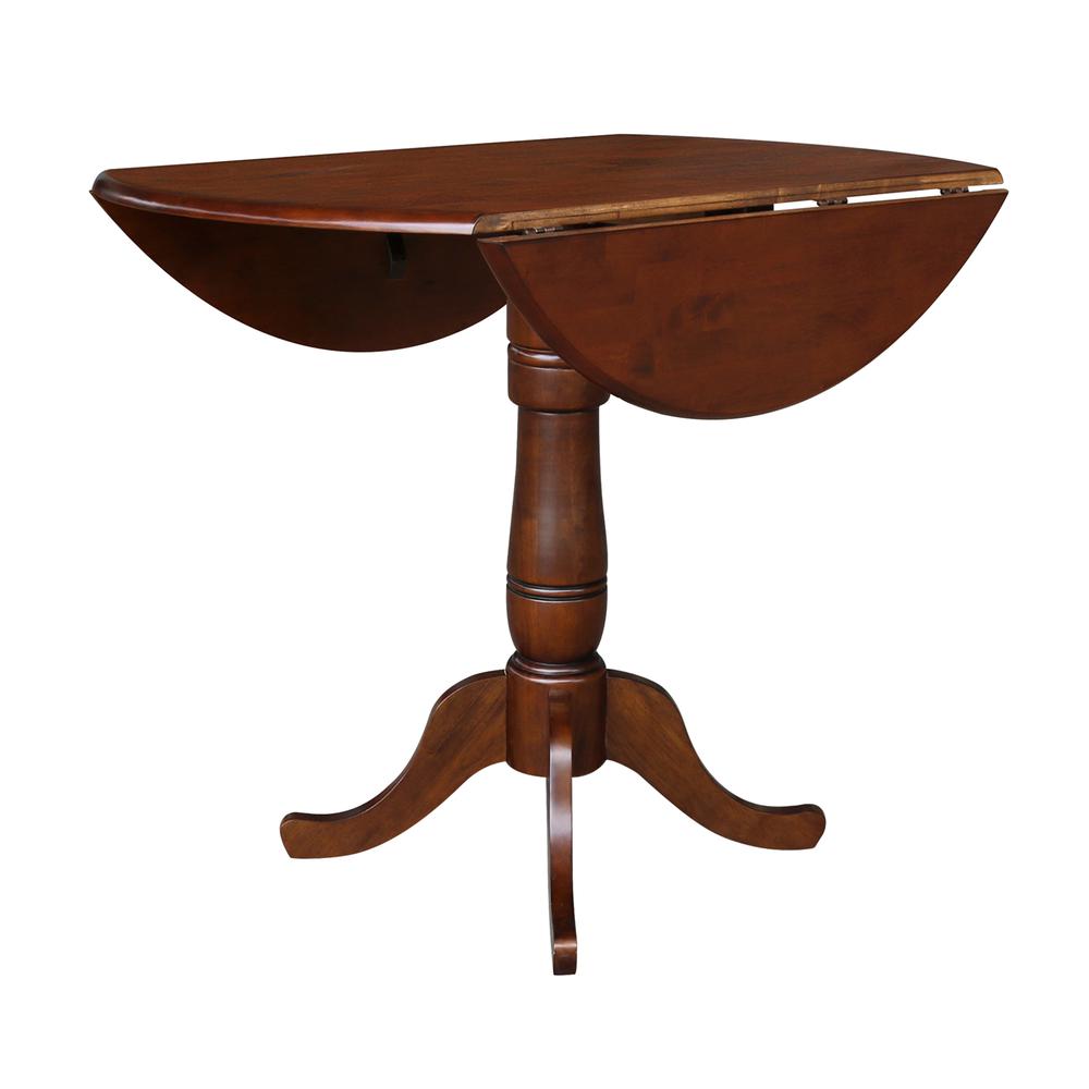 42" Round Pedestal Gathering Height Table with 2 Counter Height Stools. Picture 6