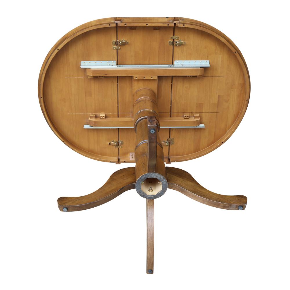 36" Round Top Pedestal Table With 12" Leaf - 34.9"H - Dining or Counter Height, Pecan. Picture 13