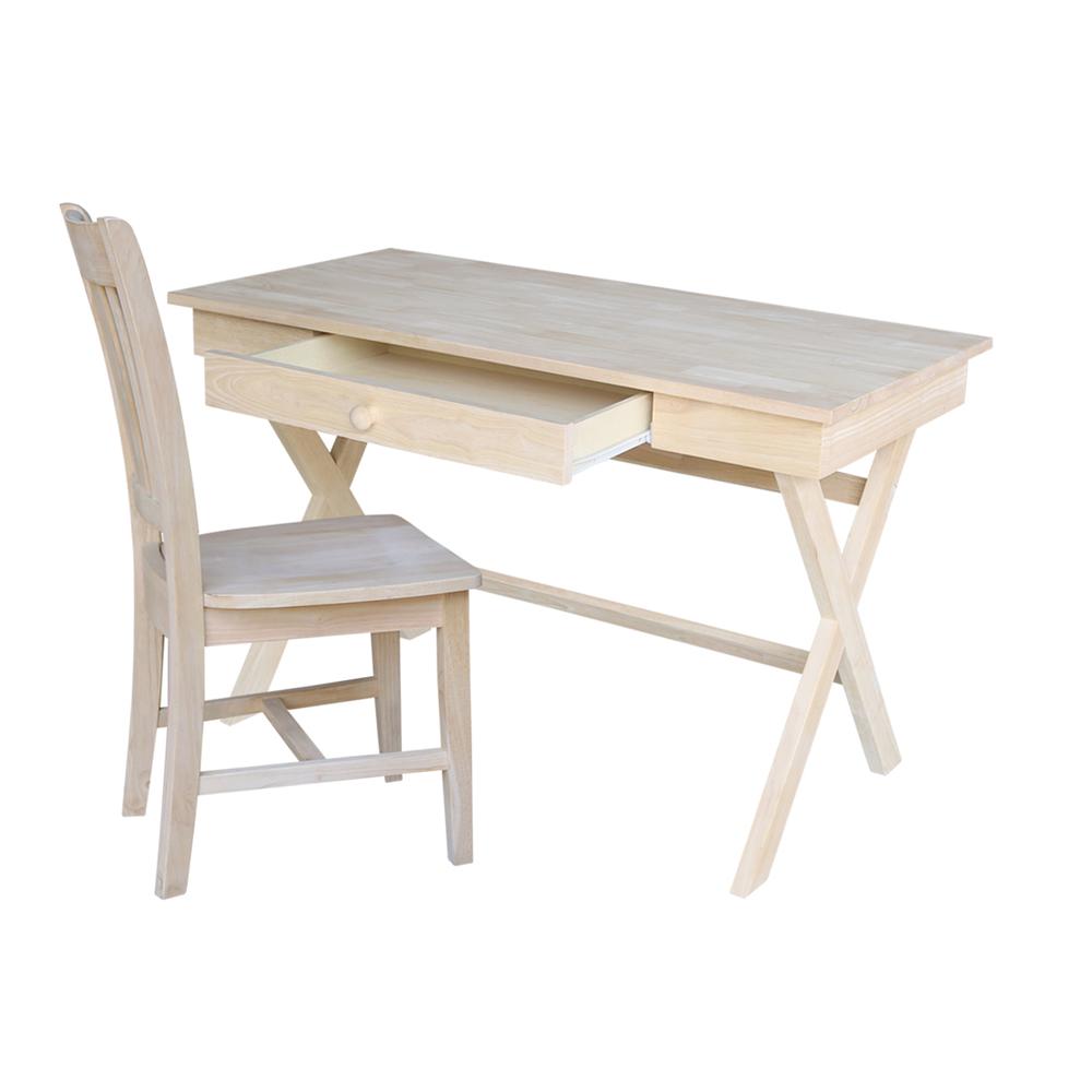 Cross Leg Desk With Chair, Unfinished. Picture 1