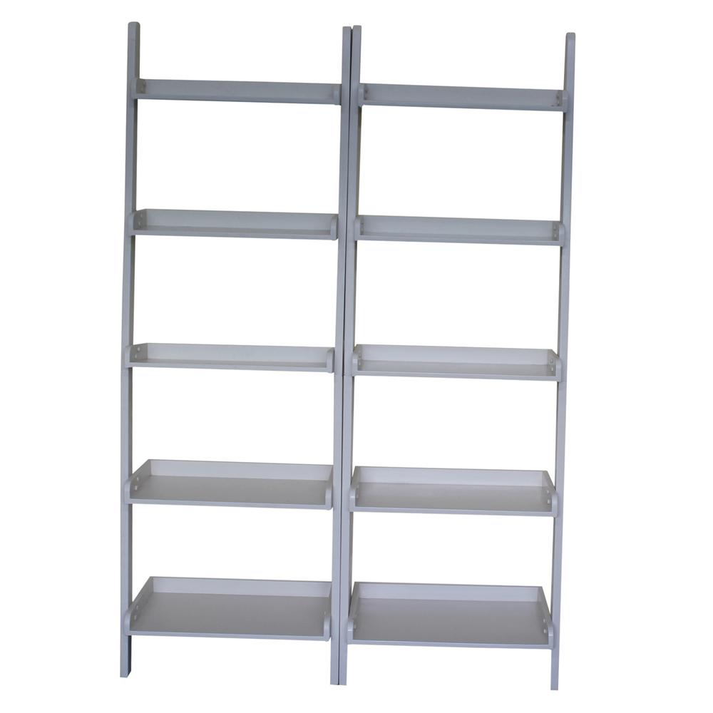 Lean To Shelf Units With 5 Shelves, Set of 2 Pieces, Linen white. Picture 1