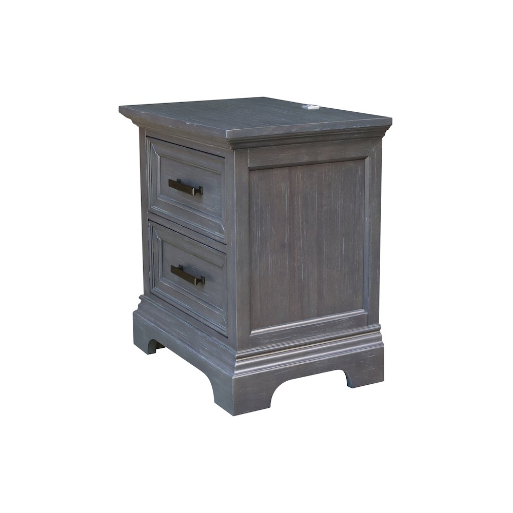 2-Drawer Nightstand with USB Charging Port, Modern Heather Gray Bedside Table. Picture 4