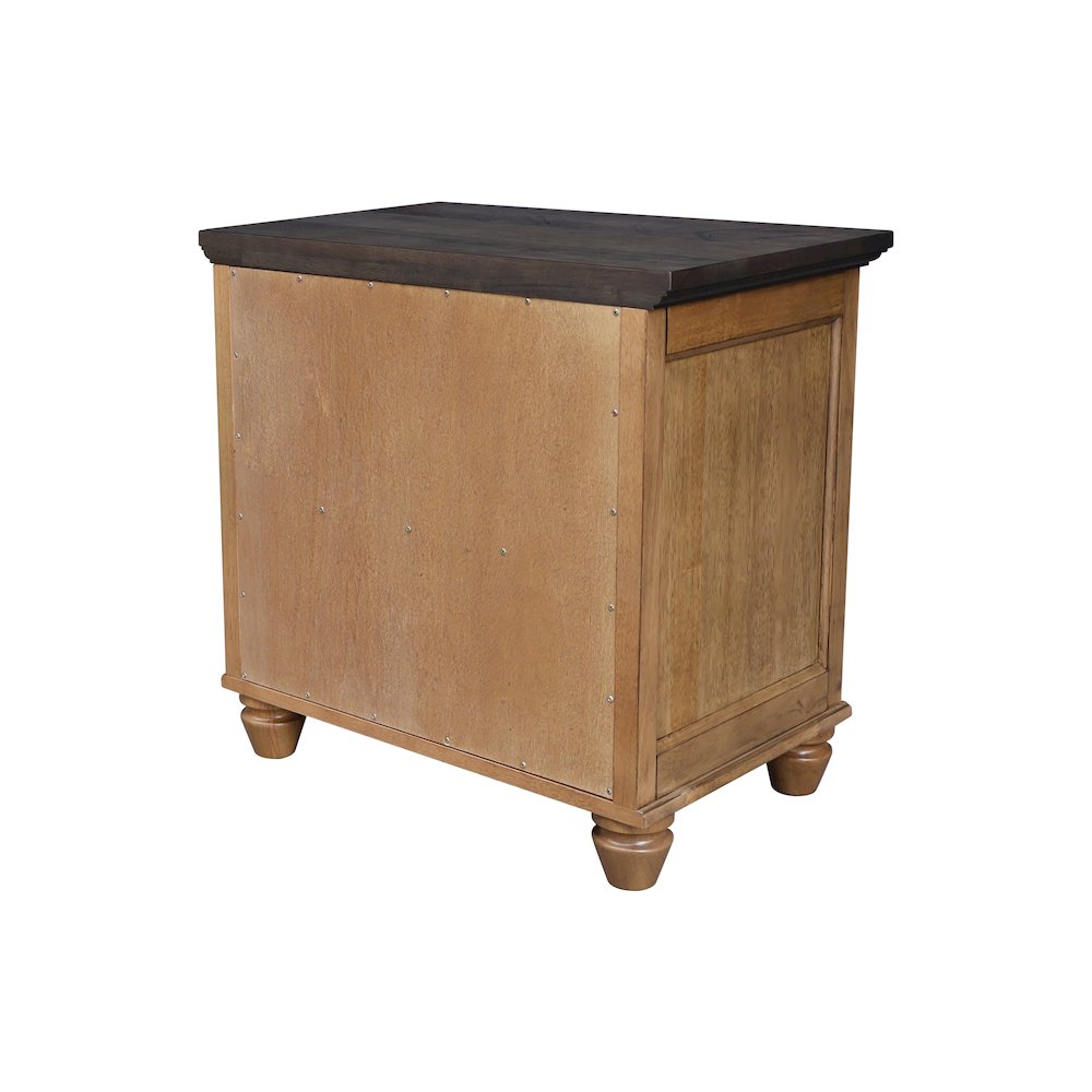 Solid Wood 1-Drawer Nightstand, Hickory & Washed Coal Two-Tone Bedside Table. Picture 6