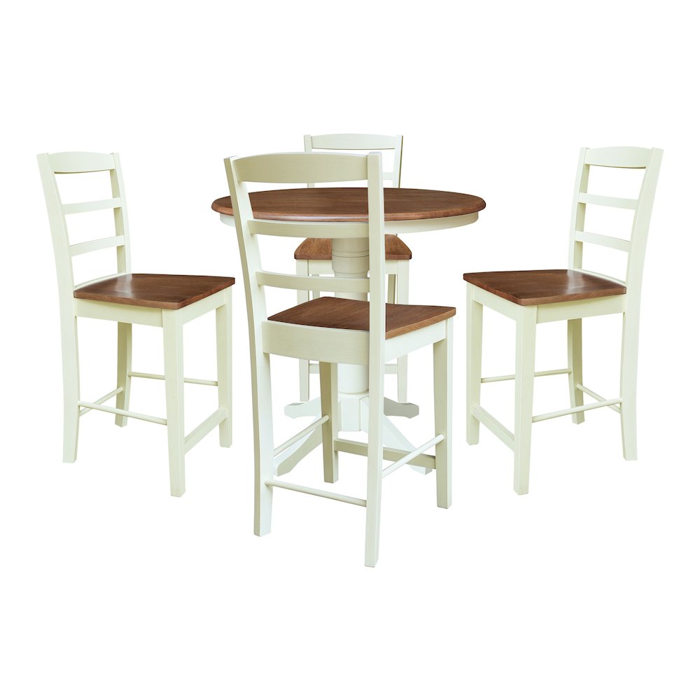 36" Round Pedestal Gathering Height Table With 4 Madrid Counter Height Stools. Picture 1