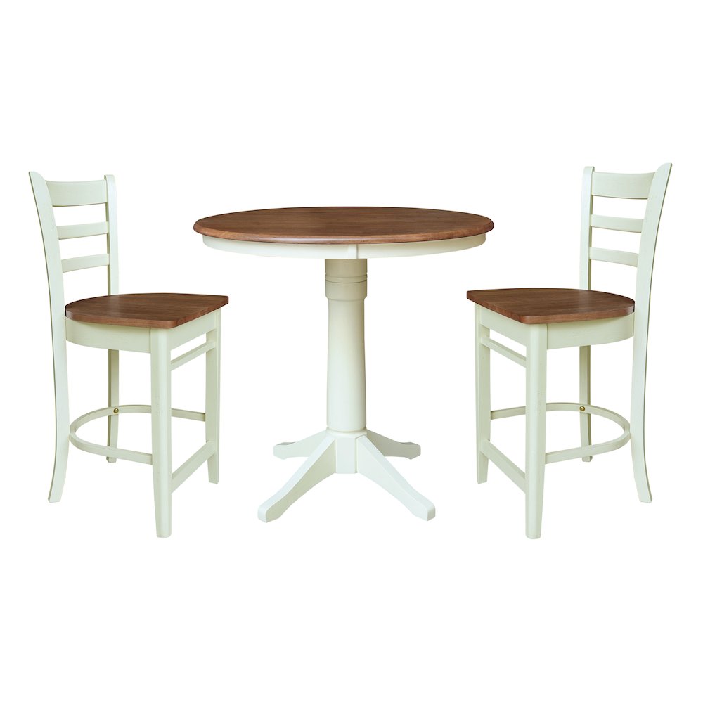 36" Solid Wood Round Top Pedestal Counter Height Table with 2 Stools. Picture 3