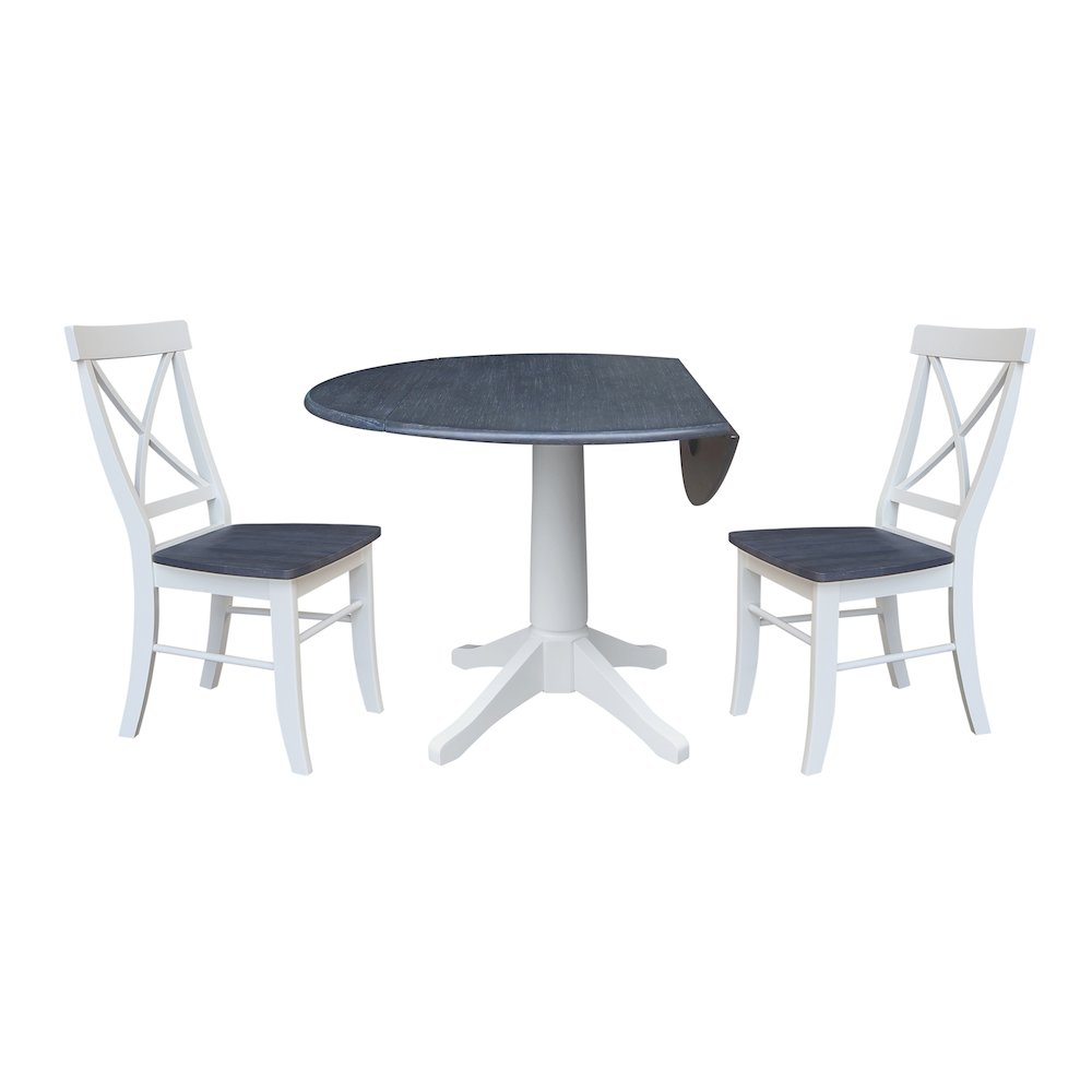 42" Round Top Dual Drop Leaf Pedestal Table with 2 Dining Chairs. Picture 2
