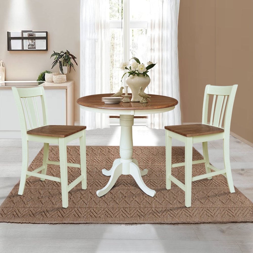 36" Round Pedestal Height Dining Table 2 San Remo Counter Height Stools. Picture 4