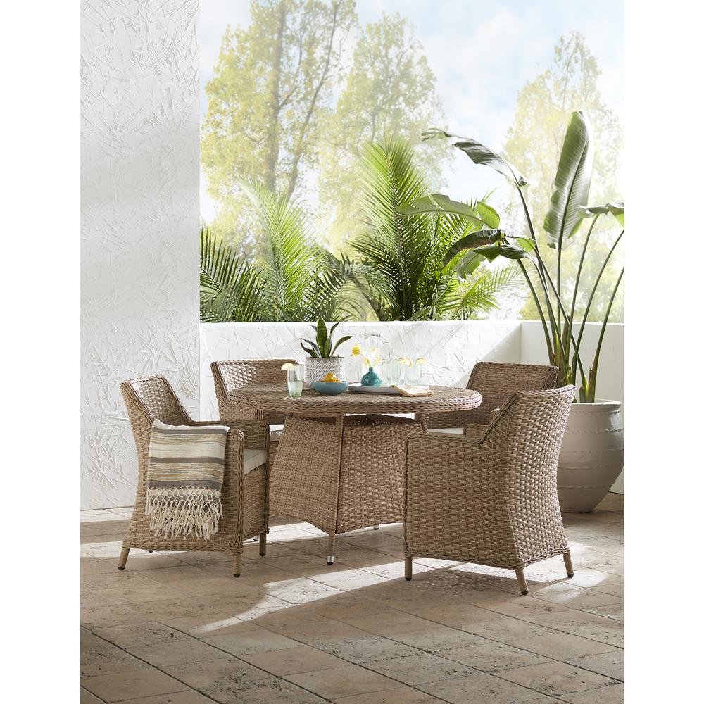 Outdoor 5 Piece Wicker Patio Furniture Set with a Round Table and 4 Chairs. Picture 6
