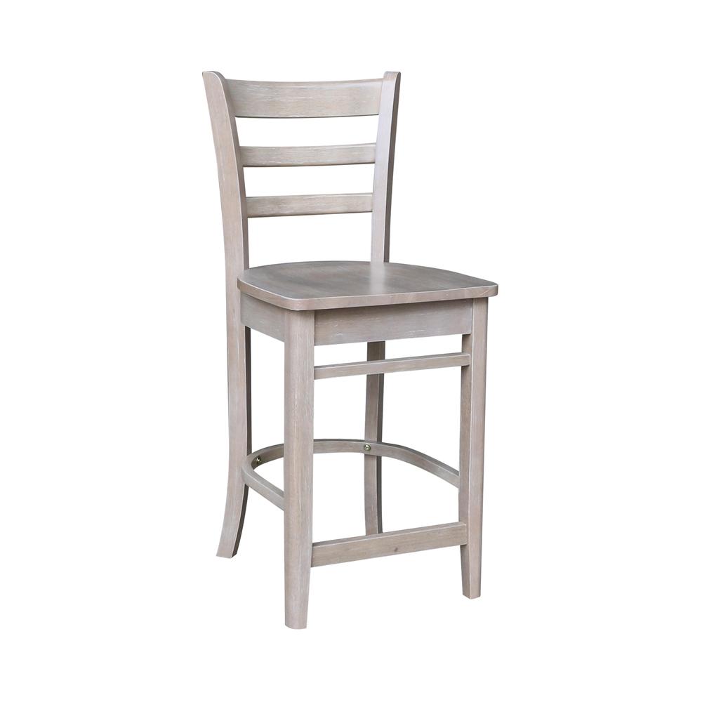 36" Round Extension Dining Table with 2 Madrid Counter Height Stools - 3 Piece Set, Washed Gray Taupe. Picture 4