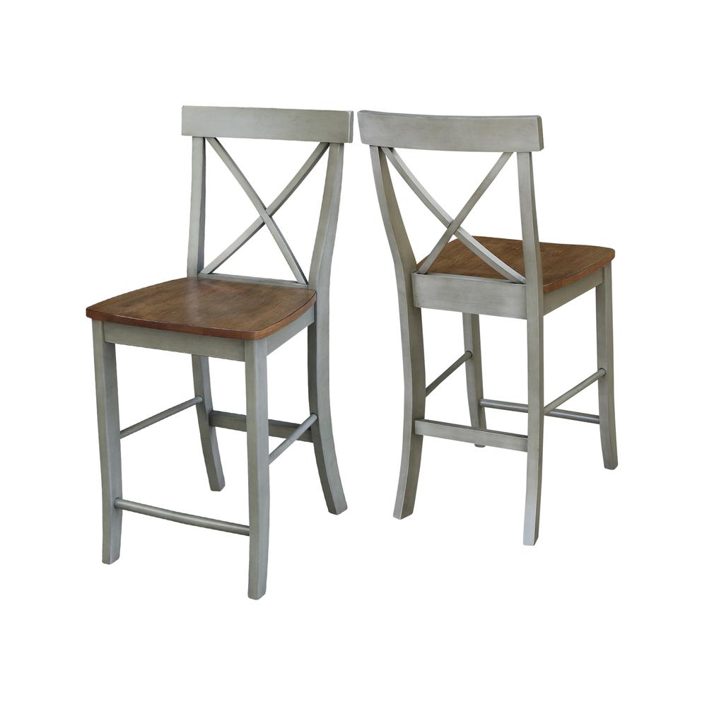 X-back Counterheight Stool - 24" Seat Height, Hickory/Stone. Picture 6