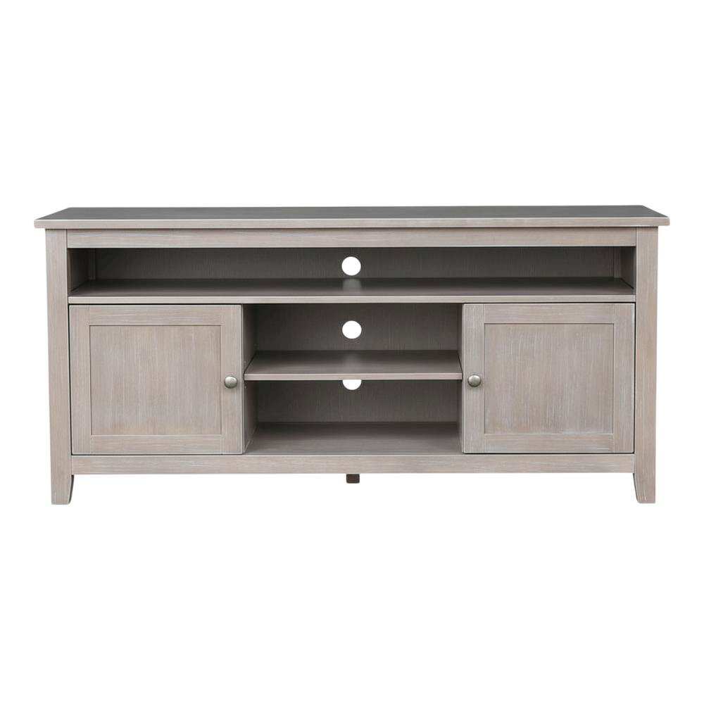 Washed Gray Taupe Entertainment TV Stand with 2 Doors and Hardwood Construction. Picture 4