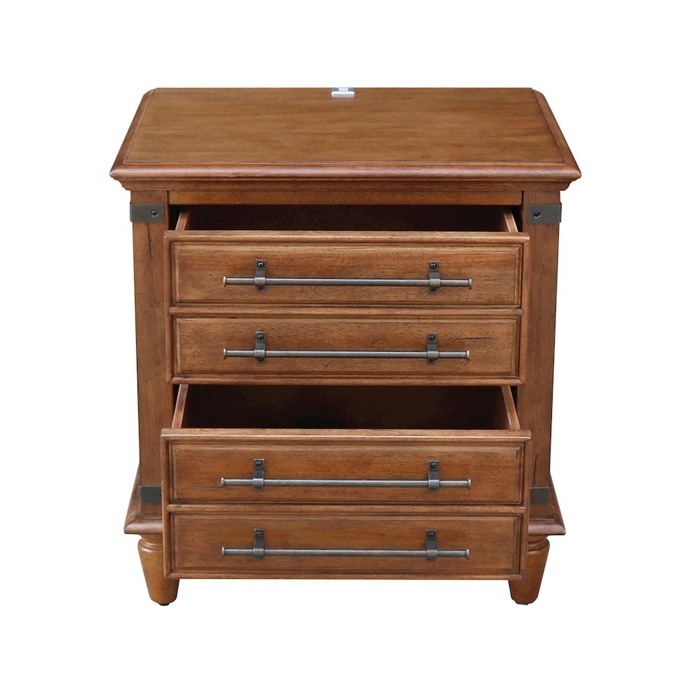 2-Drawer Nightstand with USB Charging, Rich Bourbon Brown Wide Bedside Chest. Picture 7
