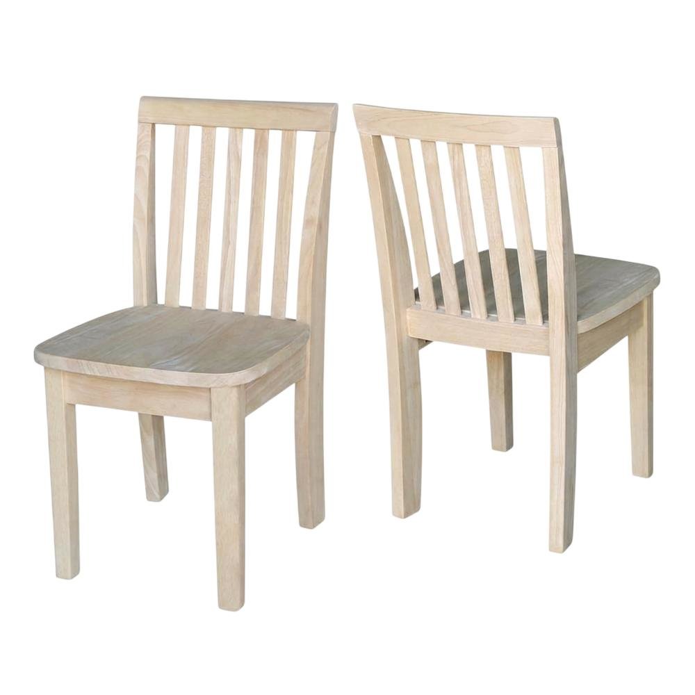 Solid Wood Dining Chairs, Mission-Style Juvenile Unfinished Hardwood Set. Picture 1