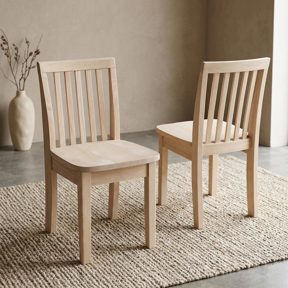 Solid Wood Dining Chairs, Mission-Style Juvenile Unfinished Hardwood Set. Picture 4