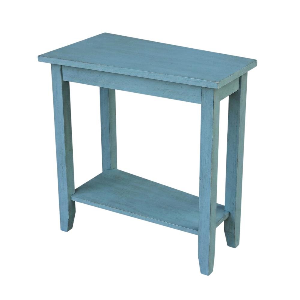 Ocean Blue Accent Table with Antique Rubbed Finish for Stylish Living Spaces. Picture 1