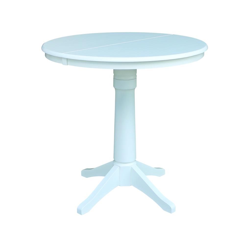36" Round Top Pedestal Table With 12" Leaf - 34.9"H - Dining or Counter Height, White. Picture 16