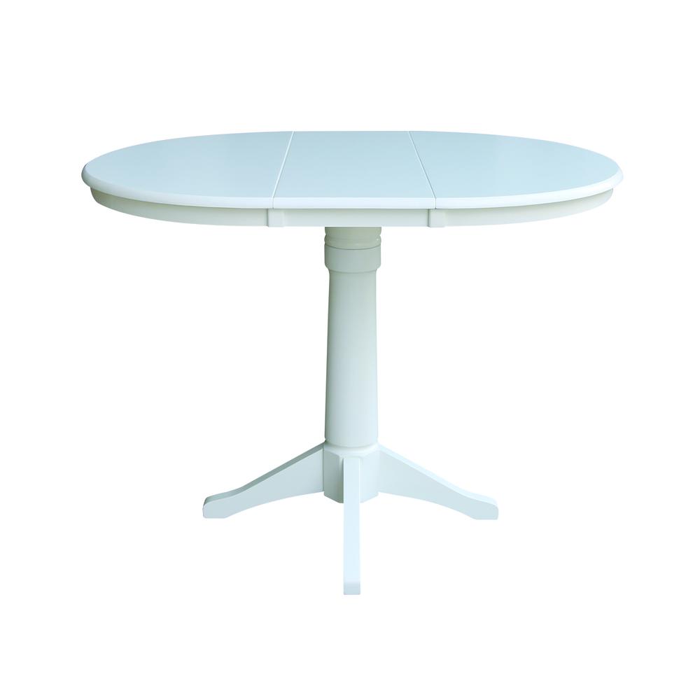 36" Round Top Pedestal Table With 12" Leaf - 34.9"H - Dining or Counter Height, White. Picture 2