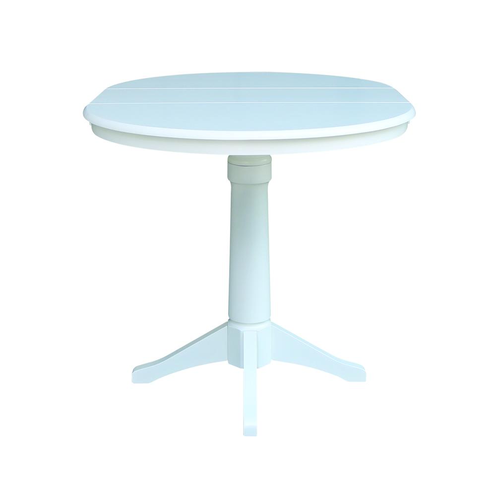 36" Round Top Pedestal Table With 12" Leaf - 34.9"H - Dining or Counter Height, White. Picture 4