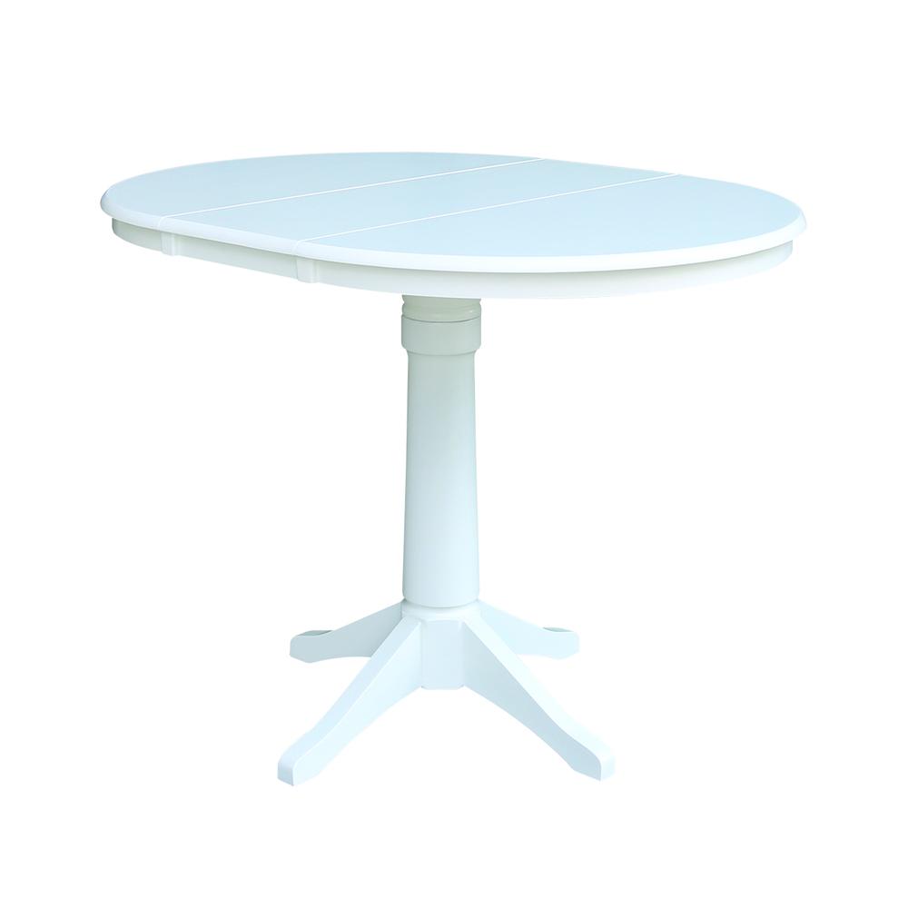 36" Round Top Pedestal Table With 12" Leaf - 34.9"H - Dining or Counter Height, White. Picture 7