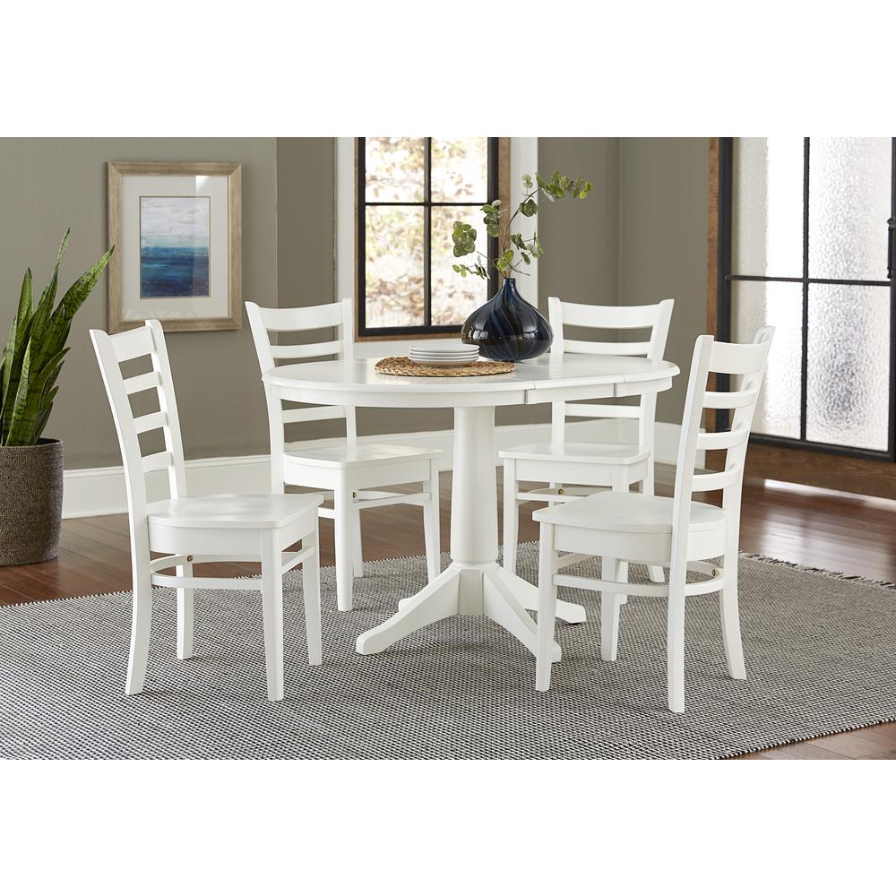 36" Round Extension Dining Table With 4 Emily Chairs, White. Picture 2