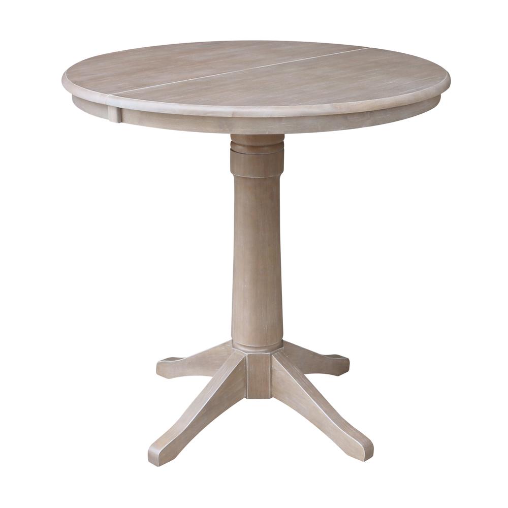 36" Round Top Pedestal Table With 12" Leaf - 34.9"H - Dining or Counter Height, Washed Gray Taupe. Picture 17