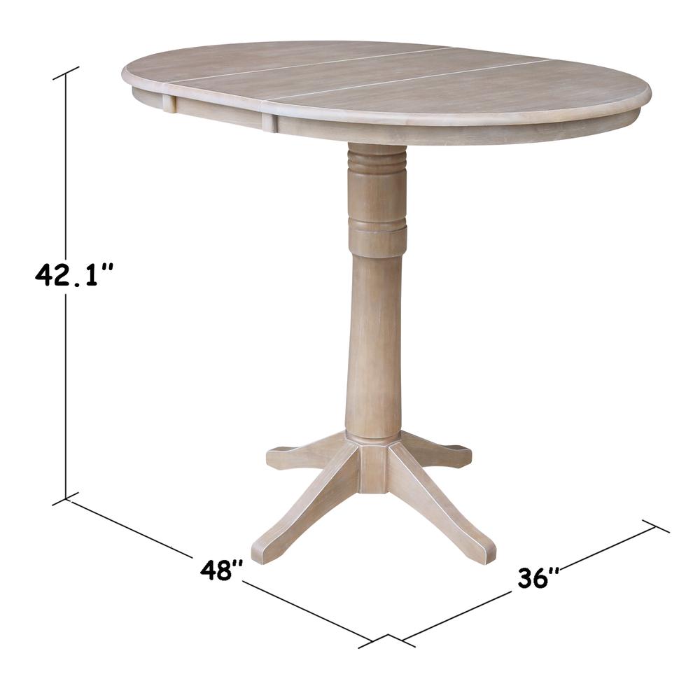 36" Round Top Pedestal Table With 12" Leaf - 34.9"H - Dining or Counter Height, Washed Gray Taupe. Picture 9