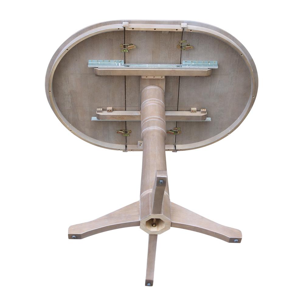 36" Round Top Pedestal Table With 12" Leaf - 34.9"H - Dining or Counter Height, Washed Gray Taupe. Picture 14
