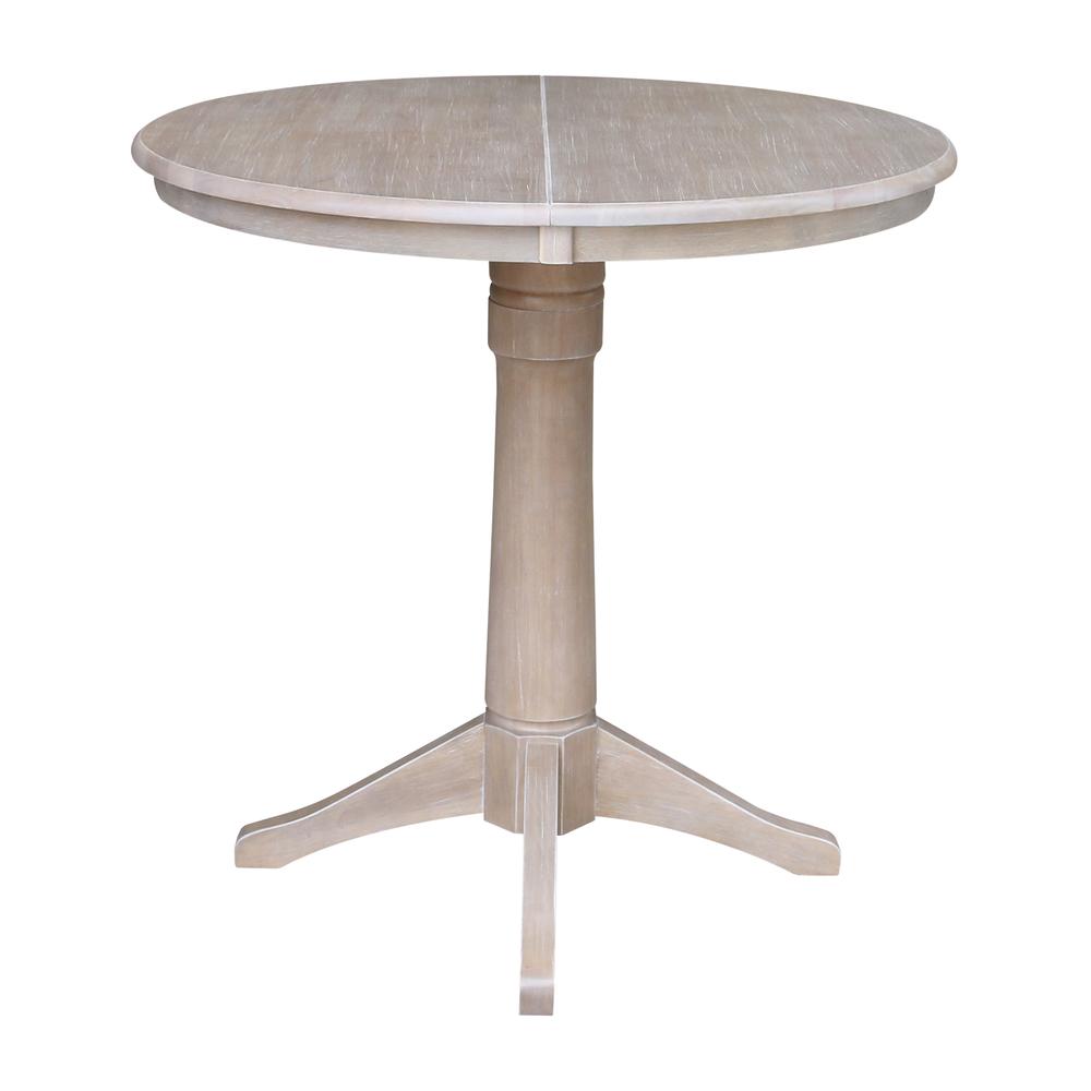 36" Round Top Pedestal Table With 12" Leaf - 34.9"H - Dining or Counter Height, Washed Gray Taupe. Picture 3