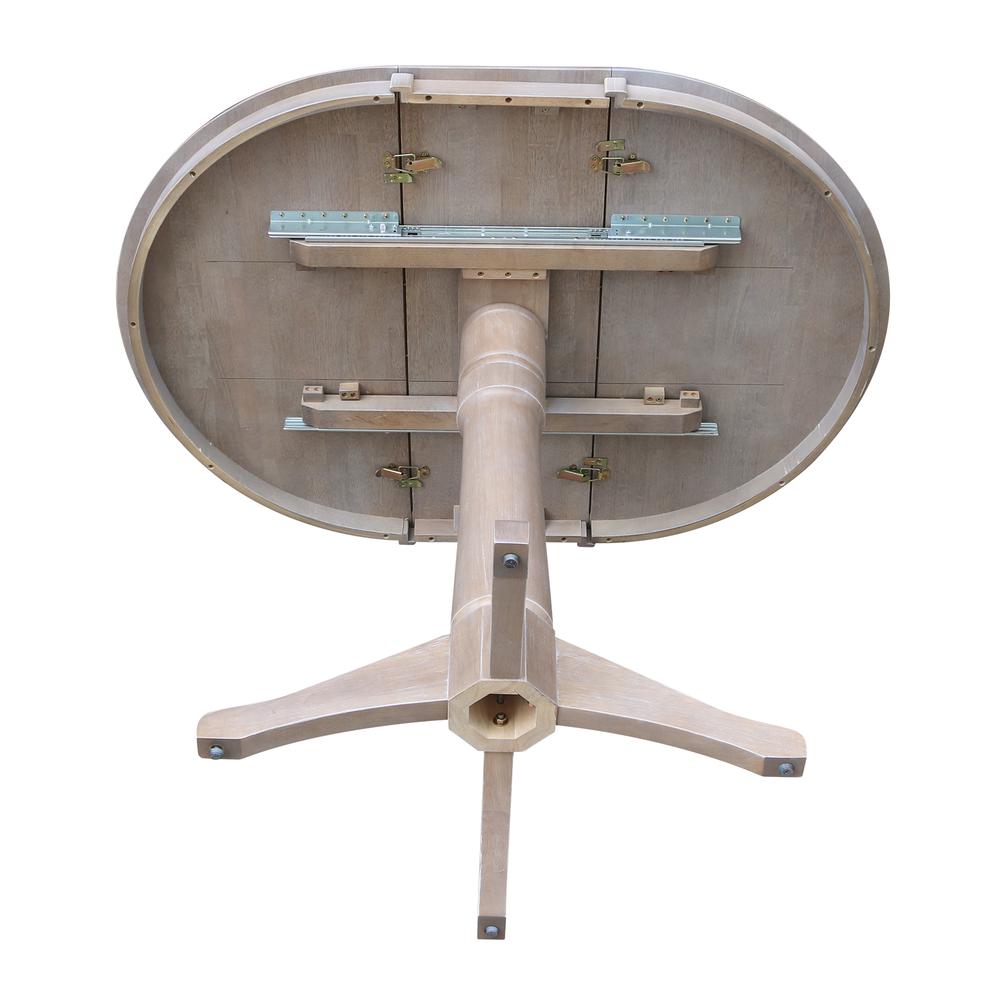 36" Round Top Pedestal Table With 12" Leaf - 34.9"H - Dining or Counter Height, Washed Gray Taupe. Picture 6