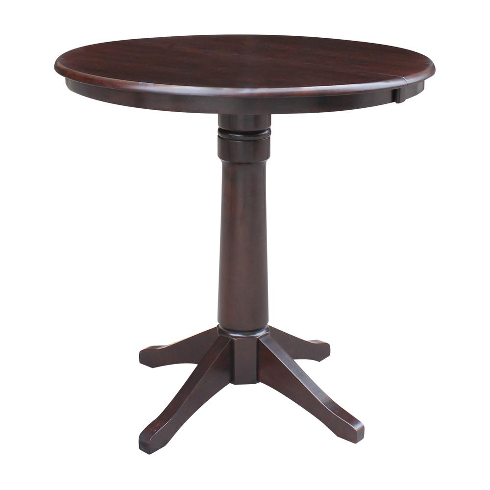 36" Round Top Pedestal Table With 12" Leaf - 34.9"H - Dining or Counter Height, Rich Mocha. Picture 13