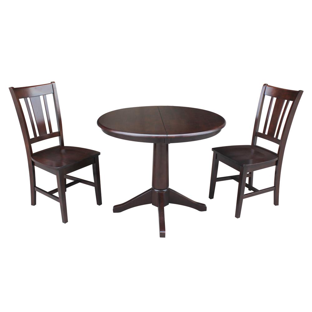 36" Round Extension Dining Table With 2 San Remo Chairs, Rich Mocha. Picture 1